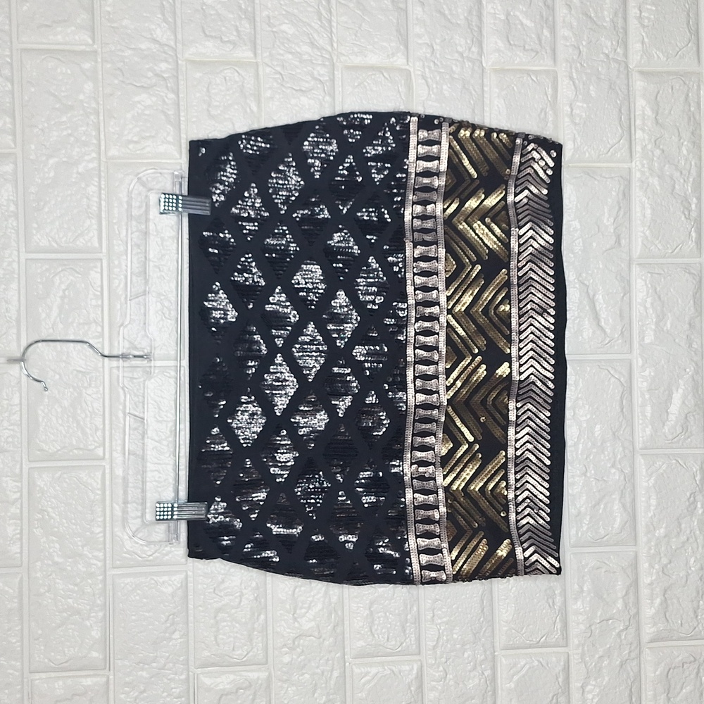 EXPRESS Black Sequin Geometric Mini Skirt